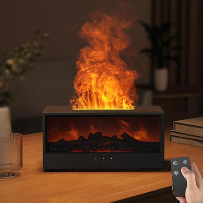 Fireplace Flame Air Diffuser Humidifier,7 Colors Aromatherapy Essential Oil Diffuser,280ml Ultrasonic Cool Mist Humidifier with Remote,3 Gears Timer Shutdown for Home, Bedroom, Office,Yoga(Black)