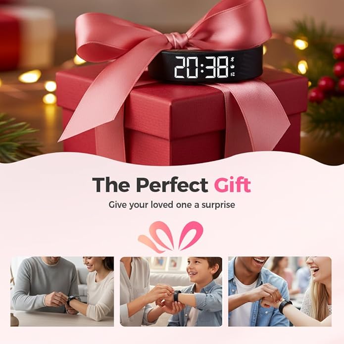 Vibrating Alarm Clock Watch, 2026 New Wristband, Rechargeable Silent Alarm for Deep Sleepers, LED Display Vibrating Alarm Watch for Elderly (Black)