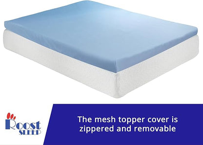 Roost Sleep Cool Cloud 3 Inch Gel Memory Foam Queen Mattress Topper – Cooling Bed Topper for Back Pain and Pressure Relief, Removable Washable Cover, Ventilated Design, Fits Queen Beds