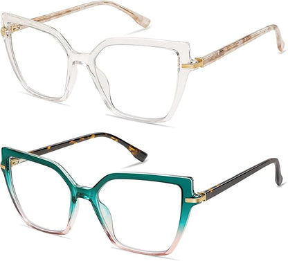 AMOMOMA Trendy Square Blue Light Blocking Reading Glasses for Women Women's Readers Spring Hinge AM6082
