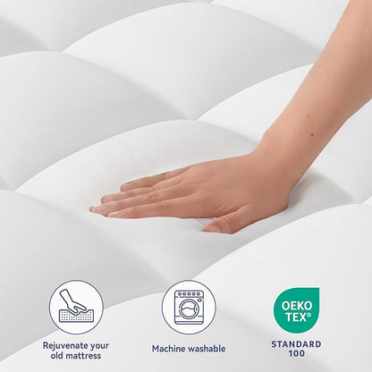 ELEMUSE RV Short Queen Mattress Topper for Back Pain, Extra Thick Mattress Pad Cover, Plush Soft Pillowtop with Elastic Deep Pocket, Overfilled Down Alternative Filling