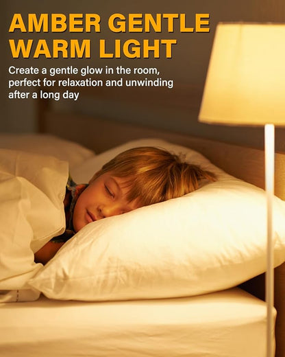 1.5Watt Low Watt LED Light Bulbs Equivalent to 10 Watt Night Bulbs,E26 Standard Base G40 Small Globe Light Bulbs,2200K Soft Warm Bulb for Bedroom,Amber Glass,Non-Dimmable,2-Pack