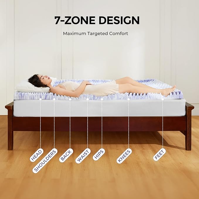 Dreamsmith 4 Inch 7-Zone King Memory Foam Mattress Topper, Cooling Gel Infused Foam Mattress Pad, King Size Bed, CertiPUR-US Certified