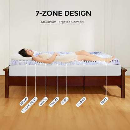 Dreamsmith 4 Inch 7-Zone Twin Memory Foam Mattress Topper, Cooling Gel Infused Foam Mattress Pad, Twin Size Bed, CertiPUR-US Certified, Dorm Room Essentials