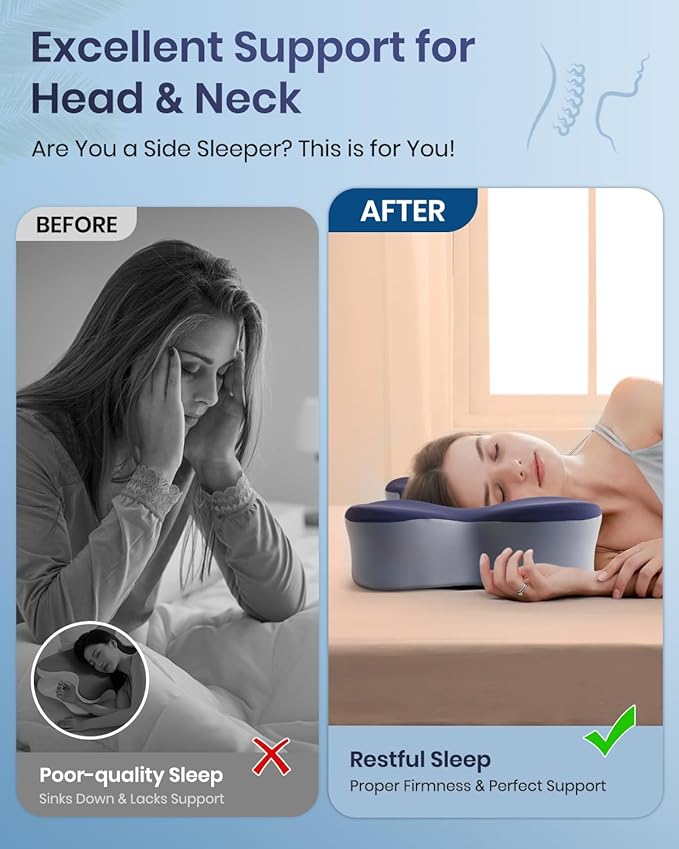 Cervical Neck Pillow for Pain Relief, Cooling Excellent Support Side Sleeper Pillow for Adults, Ergonomic Memory Foam Pillows for Sleeping, Contour Neck Pillow for Side Back Stomach Sleepers