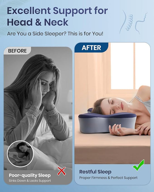 Cervical Neck Pillow for Pain Relief, Cooling Excellent Support Side Sleeper Pillow for Adults, Ergonomic Memory Foam Pillows for Sleeping, Contour Neck Pillow for Side Back Stomach Sleepers
