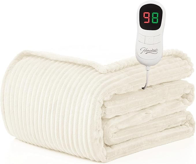 Homemate Electric Heated Blanket Twin Size - 62"x84" Heating Blanket Twin Size 1/2/4/6/8 Hours Auto-Off 10 Heat Level Over-Heat Protection Soft Flannel Sherpa ETL Certification