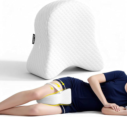 Memory Foam Leg Pillow for Side Sleepers - Relax from Sciatica, Back, HIPS, Knees, and Joints - Removable and Washable Cover - Perfect for Pregnancy and Nursing (White-Extra Soft)