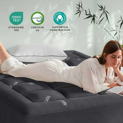Anluoer Memory Foam Mattress Topper Full for Back Pain, Rayon Derived from Bamboo Pillow Top Mattress Topper for Hot Sleepers,Cooling Mattress Pad with 8-21" Deep Pocket, 54x75 Inches, Dark Grey