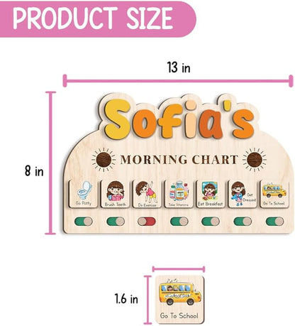 Wooden Morning Routine Chart, Visual Schedule for Toddlers, Wall Art, Rectangular, 13 x 8 inches, Minimalist, Education, Bedroom, Nursery
