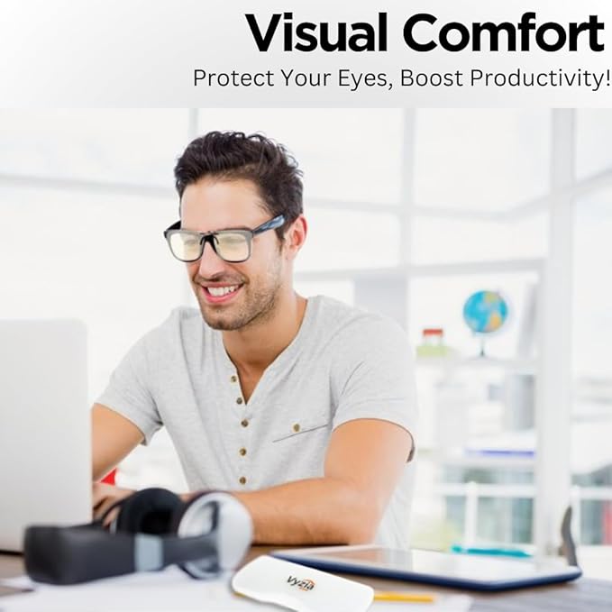 Vyzia Blue Light Blocking Clip-on Computer Lenses for Women and Men | Fits Over Glasses | Reduce Eye Strain, and Sleep Better | Anti-Blue Light Filter Clip for Dry Eyes Relief, and Digital Screens Use