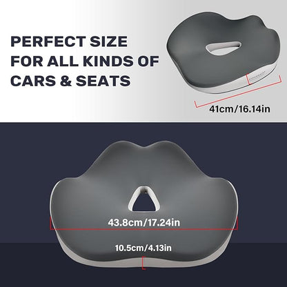 Coverado Car Seat Cushion with Memory Foam, Ergonomic Driving Seat Cushion for Sciatica, Tailbone, Back Pain Relief, Premium Non-Slip Washable Cushion for Car, Driver, Office, Wheelchair