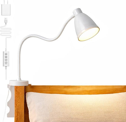 BOHON Reading Lights for Books in Bed, 5 Color 10 Brightness, Without Install Bedside Lamp, Half Hour Auto-Off Timer, Flexible Neck Wall Lamps for Bedroom Headboard Office Home (White)