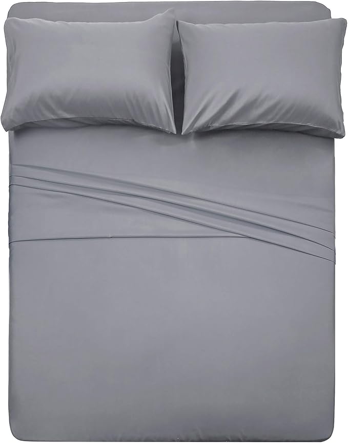 4 Piece Bed Sheet Set (Full,Silver Gray) 1 Flat Sheet,1 Fitted Sheet and 2 Pillow Cases,Brushed Microfiber Luxury Bedding with Deep Pockets