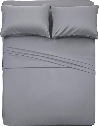 4 Piece Bed Sheet Set (Full,Silver Gray) 1 Flat Sheet,1 Fitted Sheet and 2 Pillow Cases,Brushed Microfiber Luxury Bedding with Deep Pockets