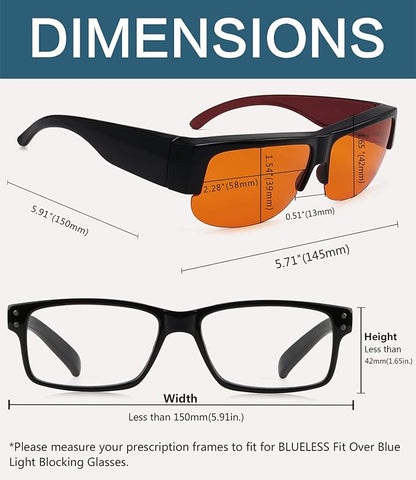 BLUELESS Fitover Blue Light Blocking Glasses with Orange Tinted Sleep Glasses, Black Red