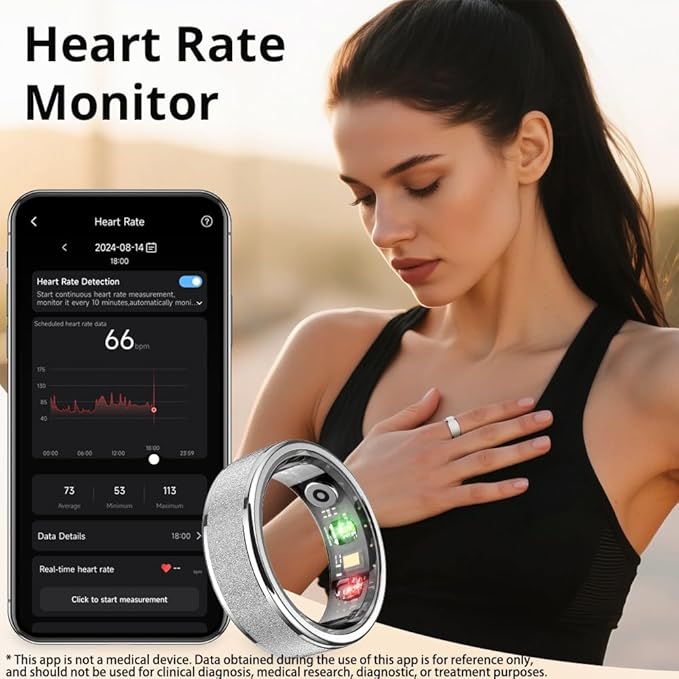 R10 Smart Ring, Smart Health Ring for Women, Features Heart Rate, Blood Oxygen, Sleep Monitoring, Pedometer, and Fitness Tracker, No Subscription Fee. (Silver, 7#)