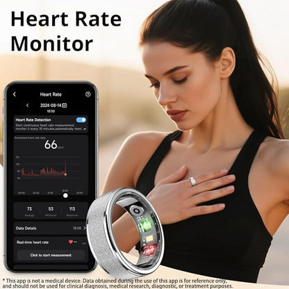 R10 Smart Ring, Smart Health Ring for Women, Features Heart Rate, Blood Oxygen, Sleep Monitoring, Pedometer, and Fitness Tracker, No Subscription Fee. (Silver, 9#)