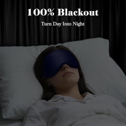3D Eye Mask Sleep Mask for Men & Women, 100% Pressure-Free & Light Block-Out Eye Mask for Sleep with Easy Adjustable Strap, Night Eye Cover for Travel, Blue