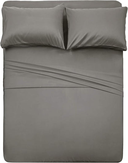 4 Piece Bed Sheet Set -1 Flat Sheet,1 Fitted Sheet and 2 Pillow Cases Brushed Microfiber Luxury Bedding with Deep Pockets (Full,Gray)