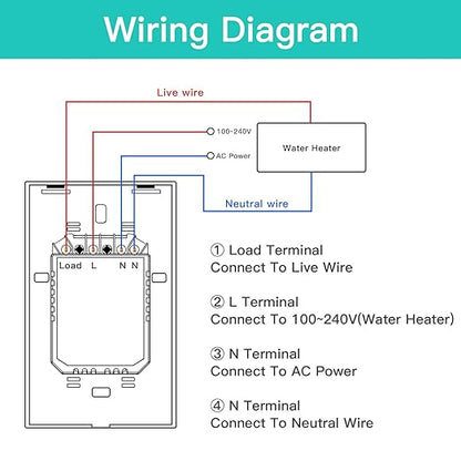 BSEED Smart Water Heater Switch,Work with Amazon Alexa,Google Assistant,WiFi Touch Switch with Smart Life APP Control and Timing Function,20A White Water Heater Switch Suitable for Bedroom,Bathroom
