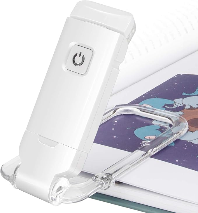 BIGLIGHT Amber Book Reading Light, LED Clip on Book Lights, Reading Lights for Books in Bed, Small Book Light for Kids, USB Rechargeable, 2 Brightness Adjustable for Eye Protection, White