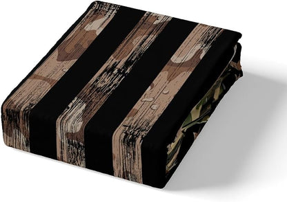 Manfei Airplane Sheet Set Full Size, Army Camouflage Aircraft Bedding Set for Kids Boys Adults, Brown Camo American Flag Bed Sheet Set 4pcs with Deep Pocket Fitted Sheet + Flat Sheet + 2 Pillowcases