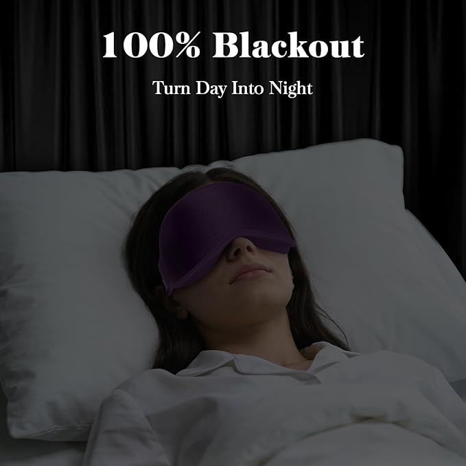 3D Eye Mask Sleep Mask for Men & Women, 100% Pressure-Free & Light Block-Out Eye Mask for Sleep with Easy Adjustable Strap, Night Eye Cover for Travel, Purple