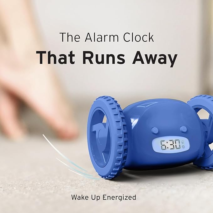 CLOCKY Alarm Clock on Wheels – Loud Rolling Alarm Clock for Heavy Sleepers | Runaway Clock That Jumps & Runs to Wake You Up | Funny Unique Gift for Adults, Teens & Kids Bedrooms (Blue)