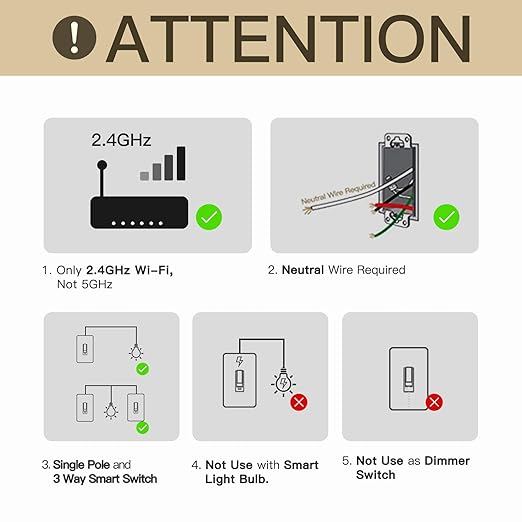 MOES New Generation Smart Toggle Switch, Single Pole & 3 Way Light Switch 2.4G WiFi, ON/Off Style, Neutral Wire Required, Smart Life APP Remote Control, Compatible with Alexa/Google Assistant
