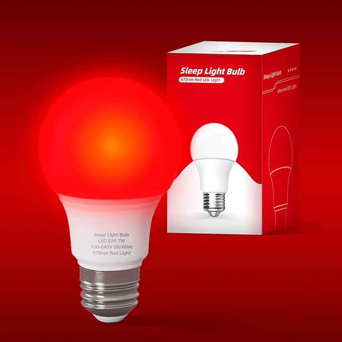 Red Light Bulb, 670nm Deep Red Light Bulbs for Sleep Improvement & Relaxation, Blue Light Blocking Sleep Aid Lamp with 7W E26 Base for Bedroom, Meditation, Yoga, Travel
