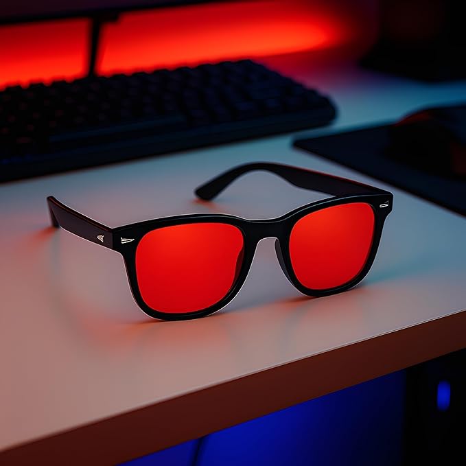 Blue Light Blocking Glasses with Red Lenses – Strong Protection for Sleep, Gaming, Computer & Screen Use – Black Frame Night Glasses for Men Women, Anti Eye Strain & Improve Sleep Quality