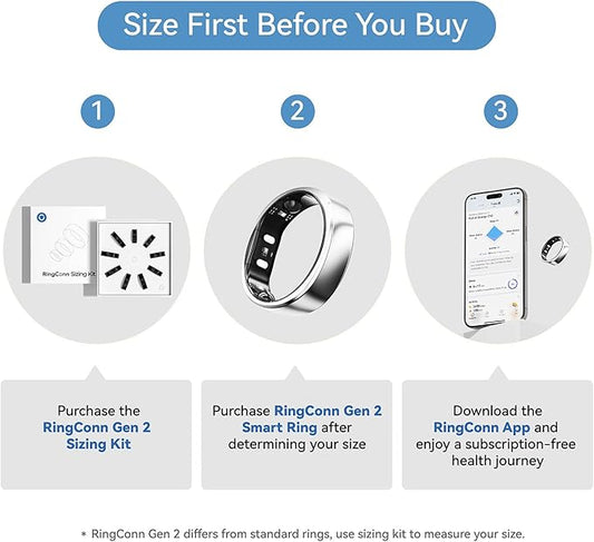 RingConn Gen 2, World’s First Smart Ring with Sleep Apnea Monitoring, No APP Subscription, 12-Day Battery Life, Stress/Heart Rate/Women's Health Tracker, Android & iOS Compatible (Silver, Size 14)
