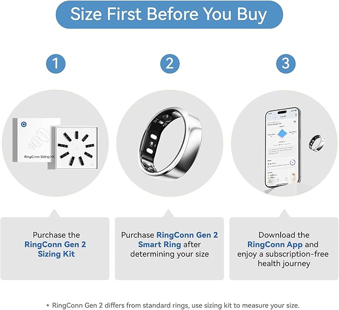 RingConn Gen 2, World’s First Smart Ring with Sleep Apnea Monitoring, No APP Subscription, 12-Day Battery Life, Stress/Heart Rate/Women's Health Tracker, Android & iOS Compatible (Silver, Size 6)