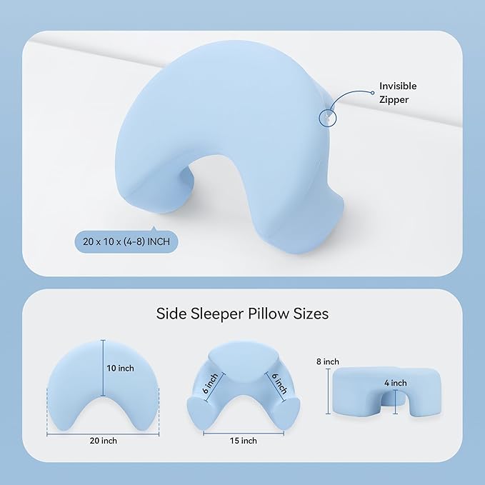 AM AEROMAX Side Sleeping Pillow with Arm Holes - Ergonomic Memory Foam Pillow for Cervical, Neck, Shoulder & Rotator Cuff Pain Relief - Ideal for Side Sleepers.(Blue)