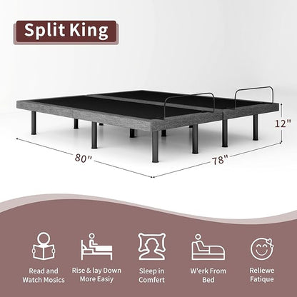 Split King Adjustable Bed Frame, Adjustable Beds with Updated Thickened Frame,Wireless Remote, Separate Head/Foot Lift, Zero Gravity,Anti-Snore,Sturdy Metal, Electric Bed Bases with 3 Height Options