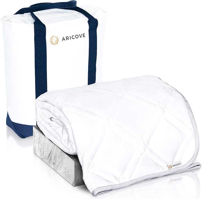 Aricove Cooling Weighted Blanket for Adults, 22 lbs, Full/Queen Size Weighted Blanket, 60x80 inches, Silky Soft Bamboo Viscose, Machine Washable, White