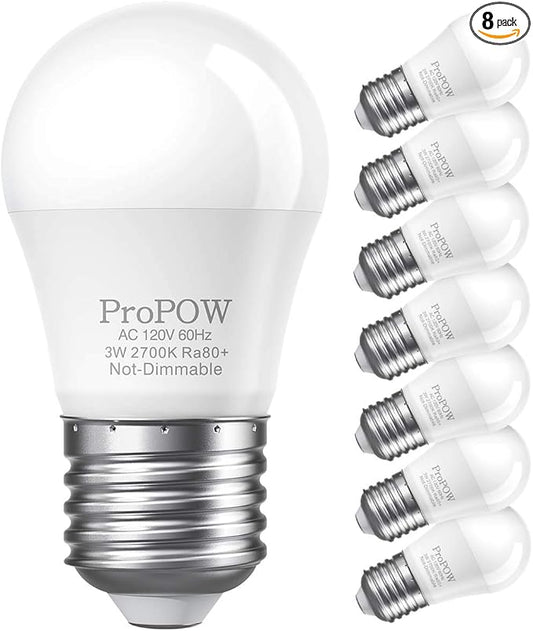 25 Watt Light Bulbs Equivalent A15 3W LED Light Bulb Soft White 2700K Energy Saving Low Watt Light Bulbs, E26 Base Bulb for Home Bedroom(8 Pack)