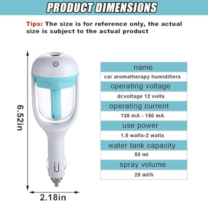 Car Humidifier, Portable Mini Aromatherapy Essential Oil Diffuser, 180-Degree Rotation Cool Mist Humidifier, Vehicle Air Freshener Diffuser with 12V Charging Port for Home Office (Blue)