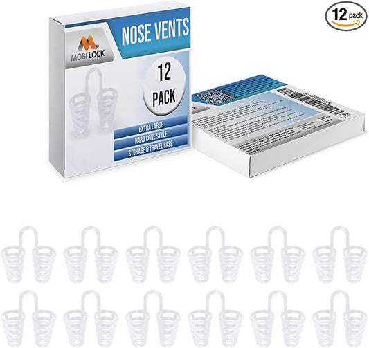 Nose Vent Sinus Relief (Pack of 12 XL Size) Hard Silicone Vents - A Simple Solution for Nasal Snorers - Reusable Snoring Device to Enjoy a Peaceful Night's Sleep - by Mobi Lock
