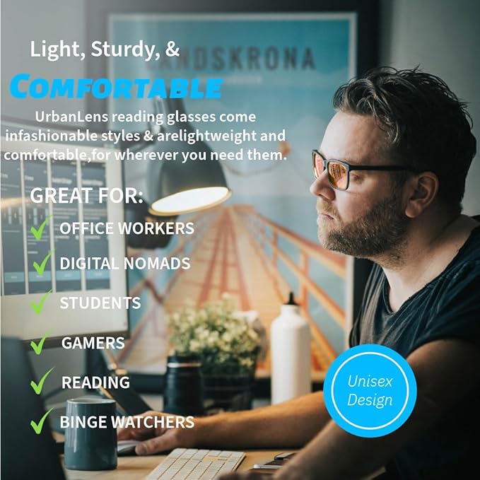Blue Light Blocking Reading Glasses - For Better Sleep, Reduce Eye Strain for Women + Men, With Wooden Finishes (Black, 1.75, x)
