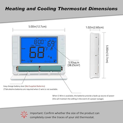 Super Programmable Thermostat for Home，2 Heat/1 Cool Heat Pump Or 1 Heat/1 Cool Conventional Systems, Blue Backlight