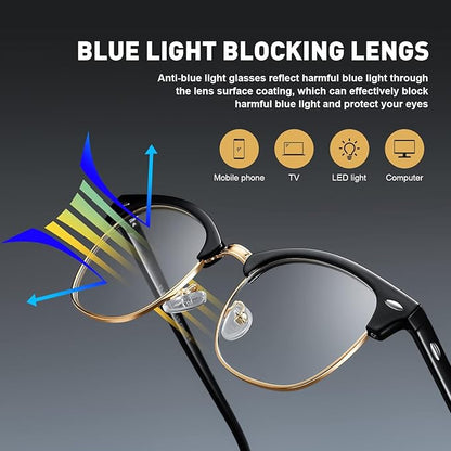 Blue Light Blocking Glasses Vintage Half Frame UV Clear Lens Anti Eyestrain Computer Gaming Glasses for Women Men(P60)