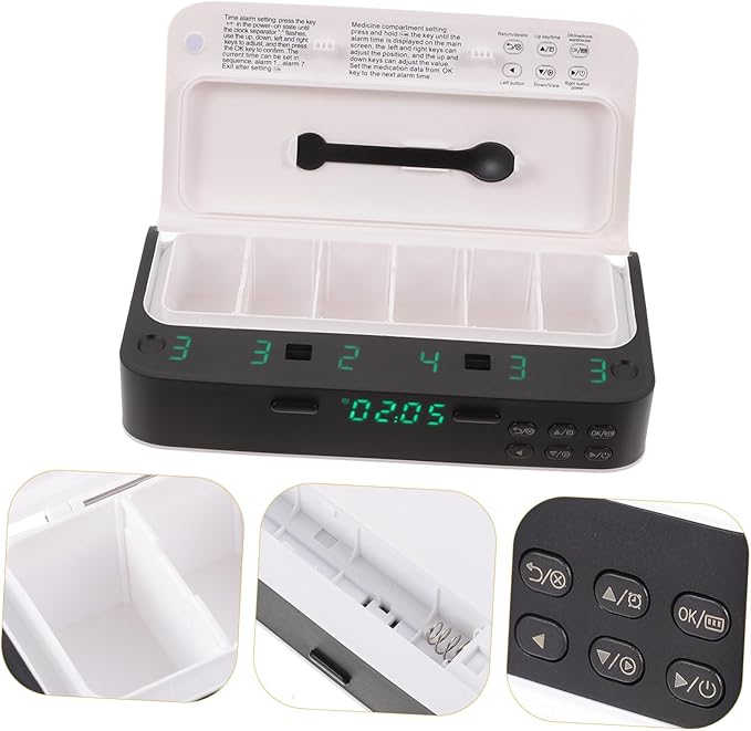 Electronic Pill Dispenser Alarms Medicine Reminder Medicine Timer Organizer for Daily Medication Smart Pill Box for Seniors Home Travel