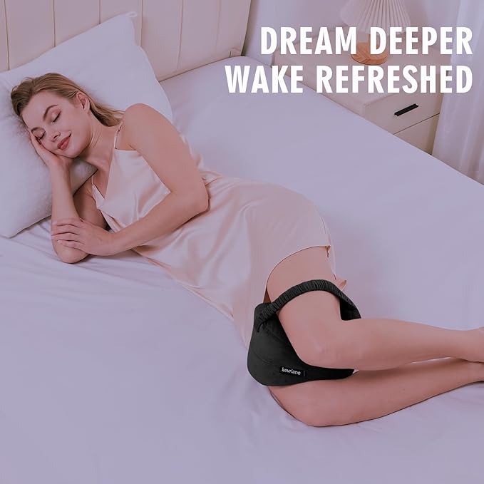 Black Knee Pillow for Side Sleepers - Memory Foam Between Leg Pillows for Sciatica Pain Relief, Hip/Leg/Ankle Support with Non-slip Strap, Spine Alignment for Pregnancy, Post-Surgery Recovery