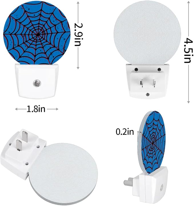 Blue Spider Web Plug-in Led Night Light with Auto Dusk to Dawn Sensor for Boys Girls Room Decor, Wall Lamp Nightlights for Hallway,Bedroom, Kids Room, Kitchen, Stairway, (0.5W, 2 Pack)