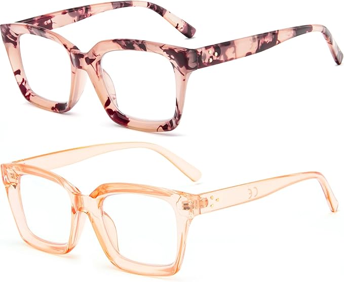 REAVEE 2 Pack Oprah Style Oversized Reading Glasses for Women Men Blue Light Blocking, Ladies Stylish Retro Square Large Computer Readers (Pink Leopard/Tea 3.0x)