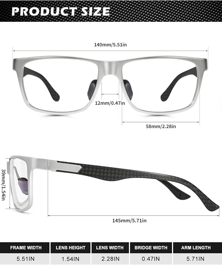 ANYLUV Blue Light Blocking Glasses Men Computer Gaming Glasses Lightweight Al-Mg Metal Anti Eyestrain Eye Protection