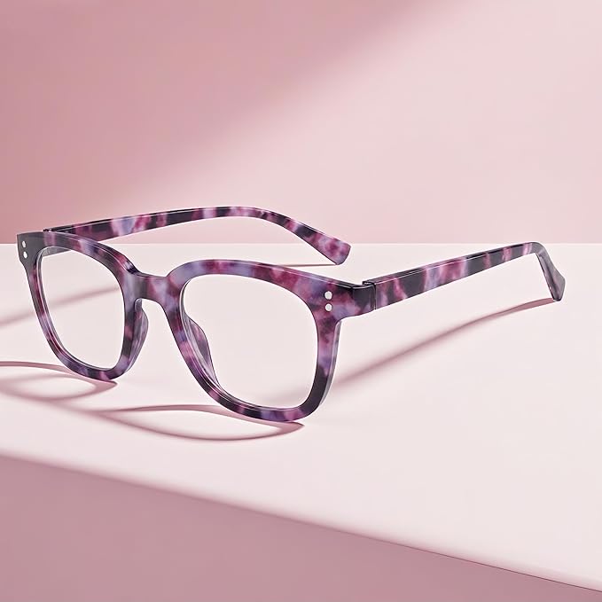 Reading Glasses for Men Women Blue Light Blocking with Spring Hinge, Blocking Readers Anti UV Ray Filter Eyeglasses, Square Computer Reader Glasses, Purple Tortoiseshell, +1.0