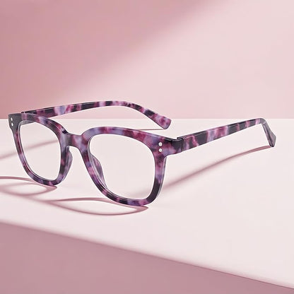 Reading Glasses for Men Women Blue Light Blocking with Spring Hinge, Blocking Readers Anti UV Ray Filter Eyeglasses, Square Computer Reader Glasses, Purple Tortoiseshell, +1.0